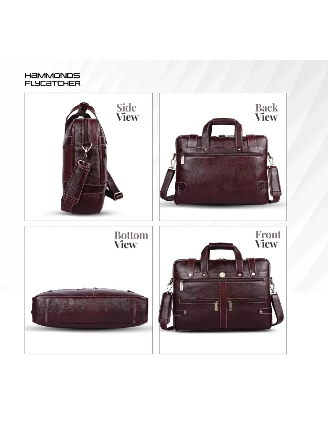 Hammonds Flycatcher  Genuine Leather Office Bag for Men, Laptop Bag For Men with Padded Laptop Sleeve, Fits 15.6" Laptop, Adjustable Strap-LB110BR 16  | Best Price UAE